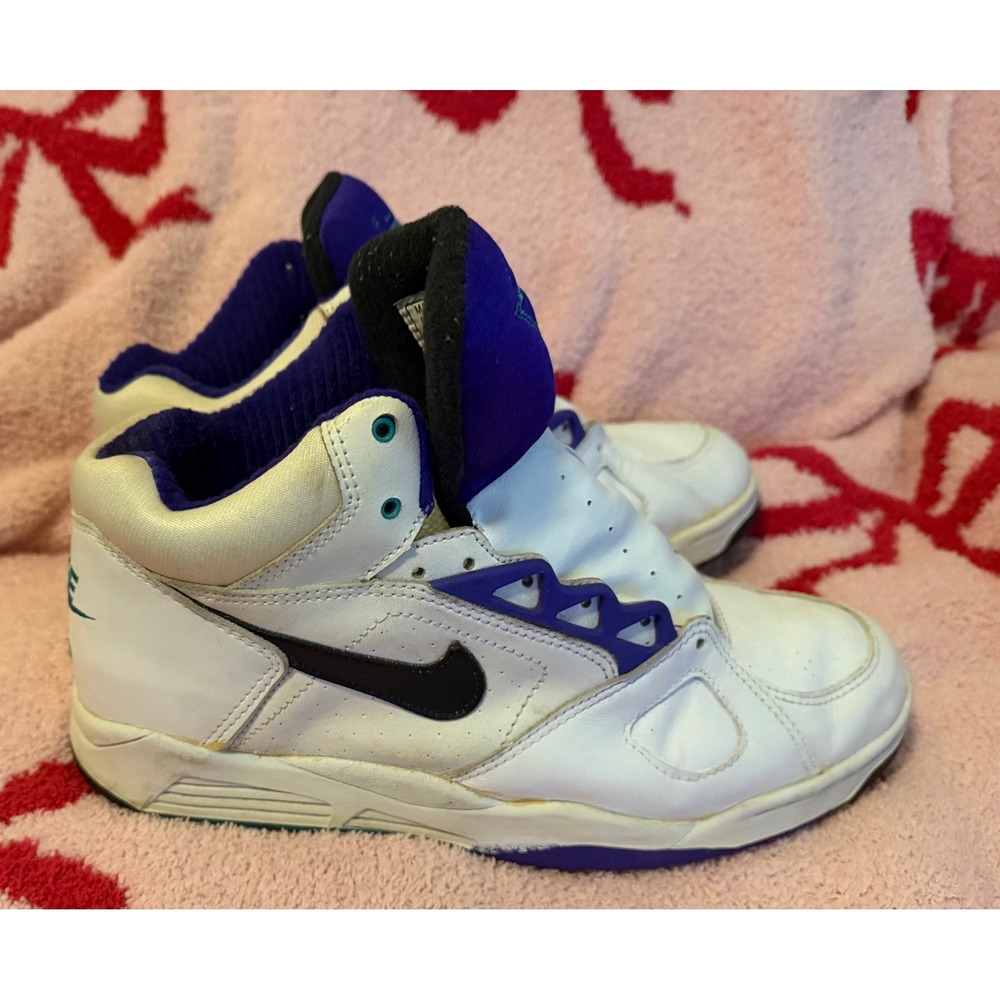 Vintage 1991 Nike Air Flight High Top White Purple Teal 910406 IT Mens 11 damage